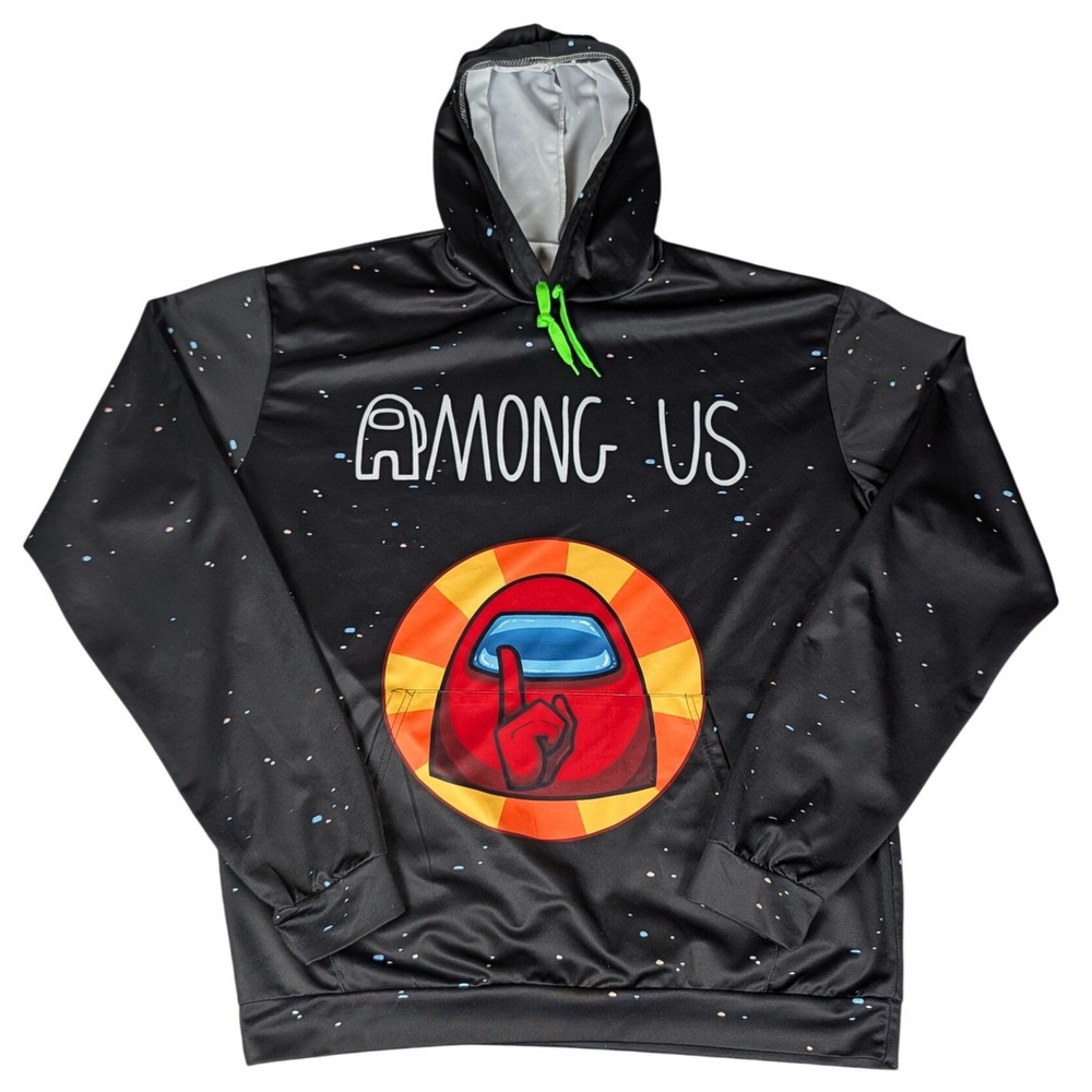 Among Us Hoodie Mens XL Black Space Print Red Imposter Pullover Excellent